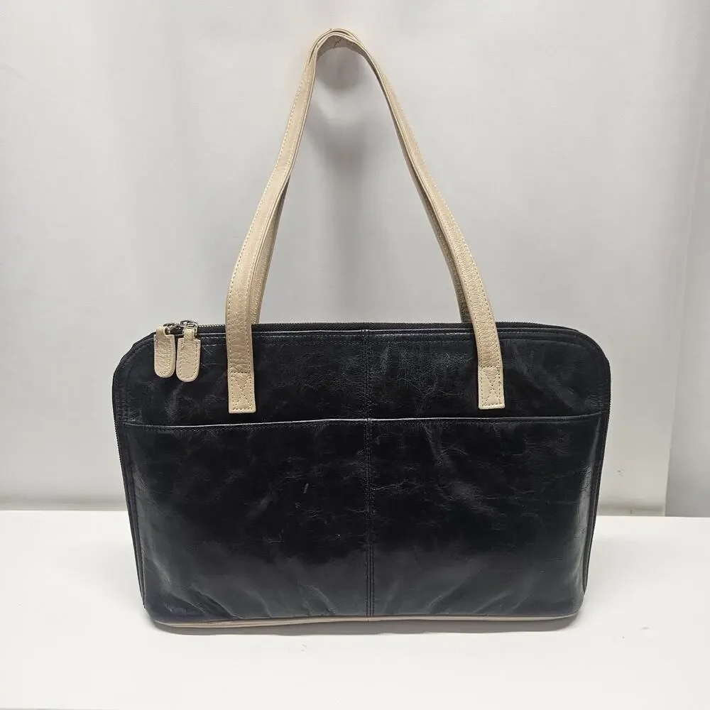 Latico Black & Tan Leather Briefcase Shoulder Bag Purse Satchel Carry Large